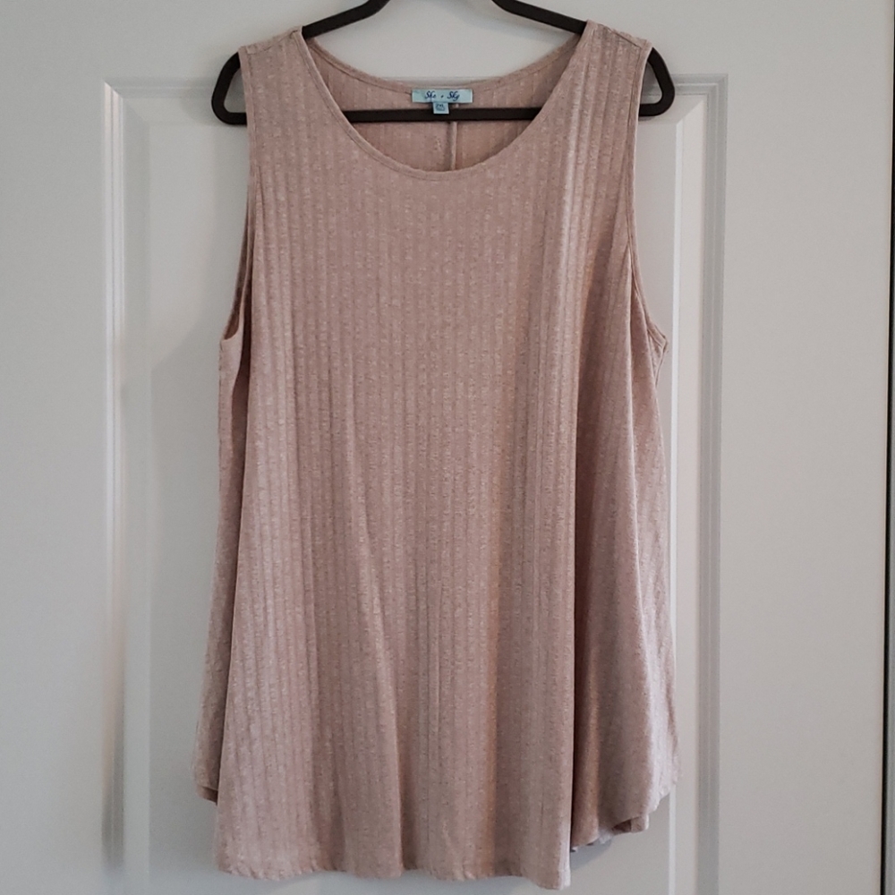 Beige Sleeveless Swing Tank Tol